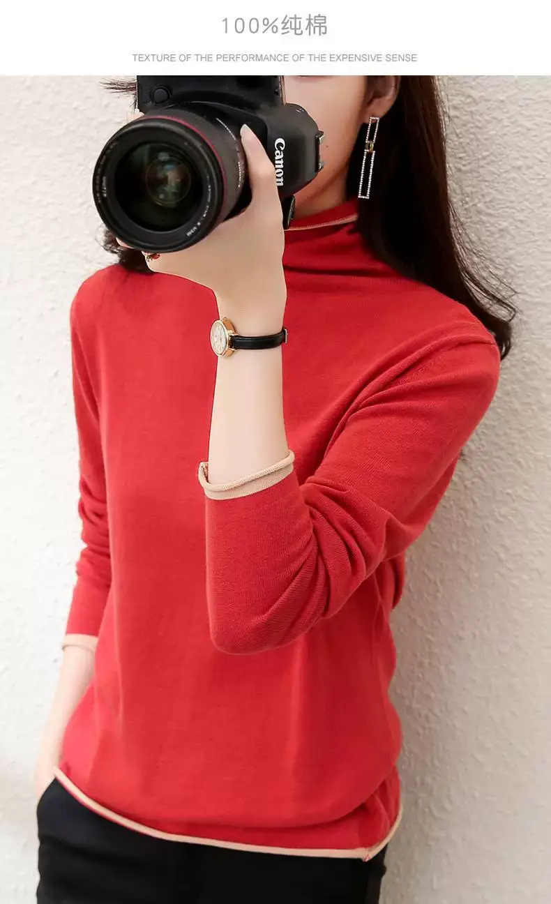 Women Red Combed Collar Sweater Long Sleeve Winter — feature 10