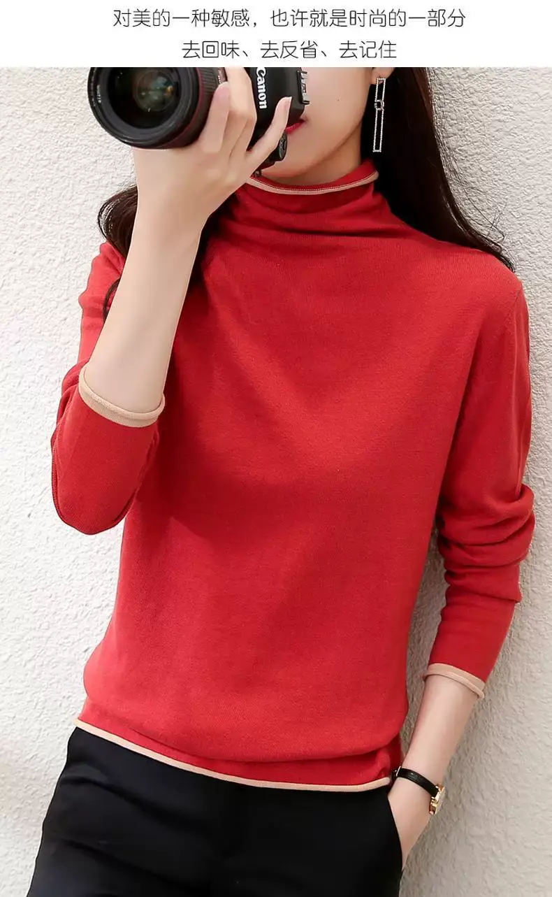 Women Red Combed Collar Sweater Long Sleeve Winter — feature 11