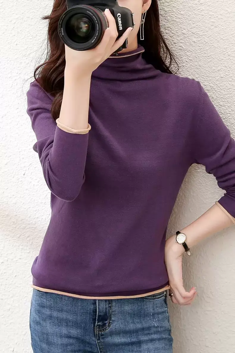 Women Red Combed Collar Sweater Long Sleeve Winter — feature 13