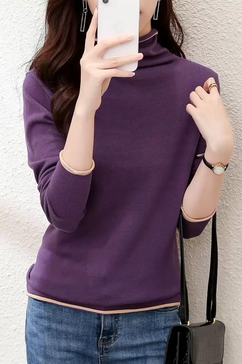 Women Red Combed Collar Sweater Long Sleeve Winter — feature 14