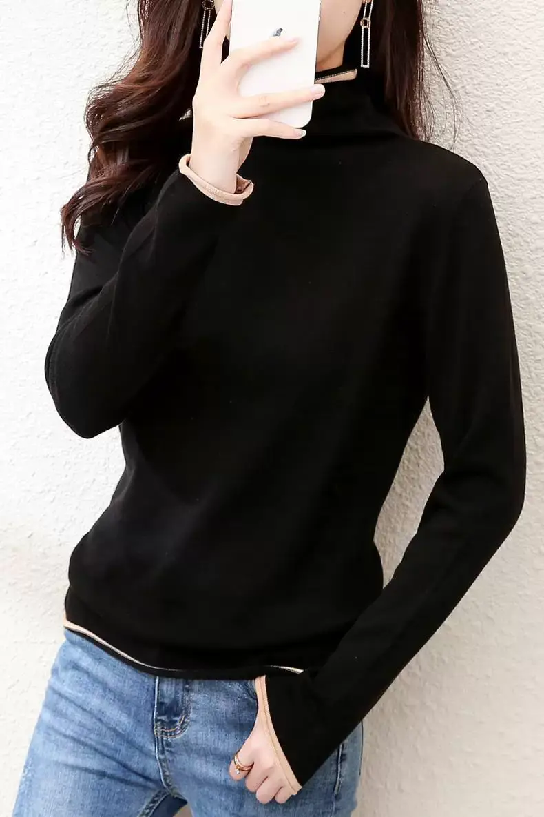 Women Red Combed Collar Sweater Long Sleeve Winter — feature 15