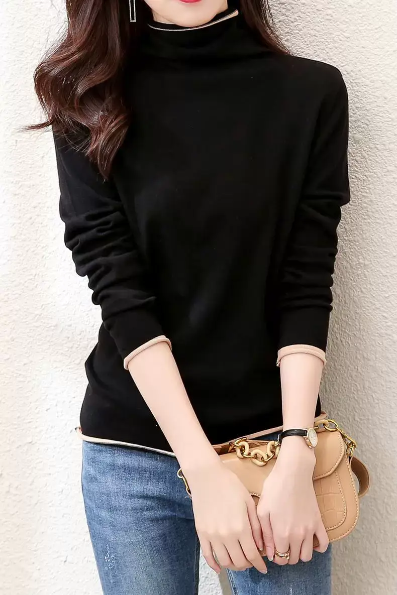 Women Red Combed Collar Sweater Long Sleeve Winter — feature 17