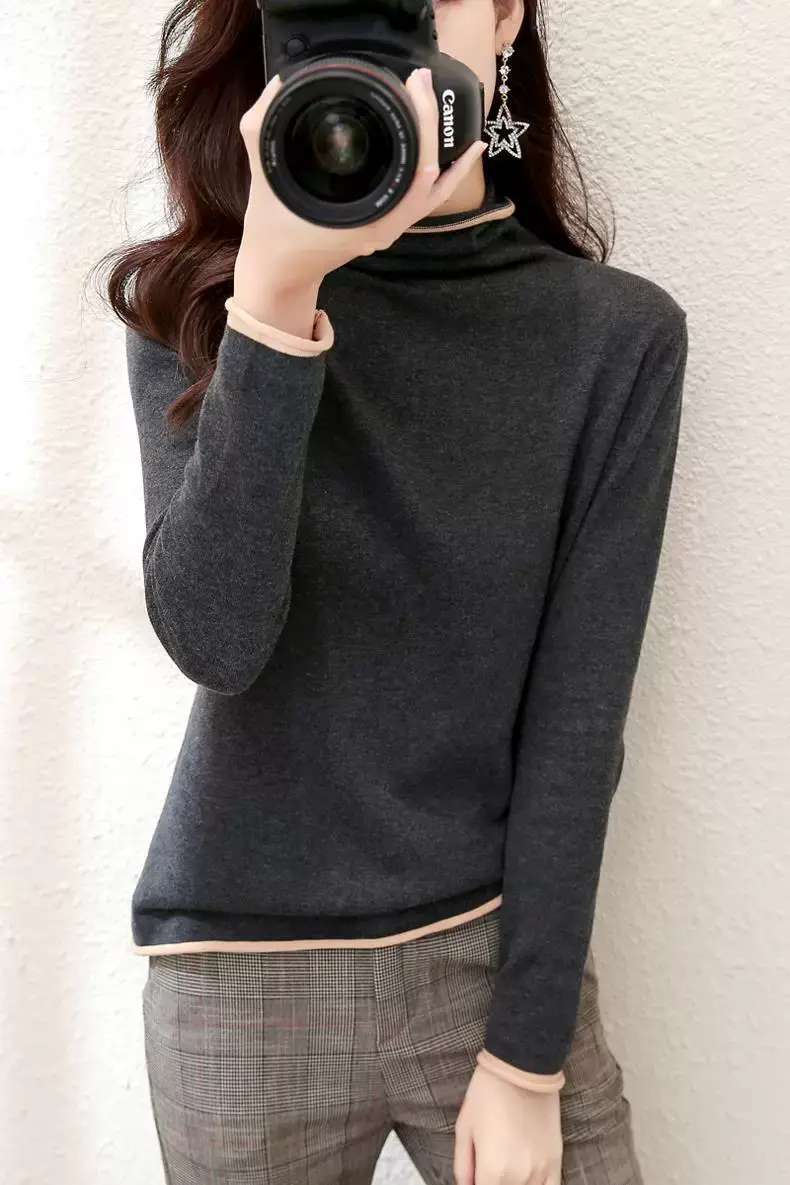 Women Red Combed Collar Sweater Long Sleeve Winter — feature 18