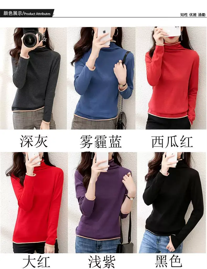 Women Red Combed Collar Sweater Long Sleeve Winter — feature 7