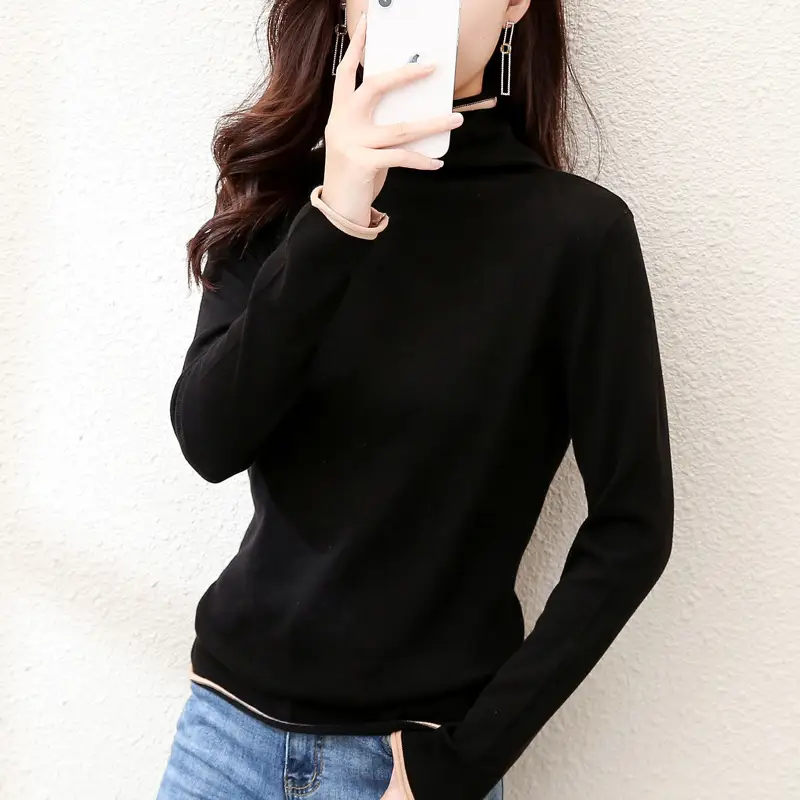 Women Red Combed Collar Sweater Long Sleeve Winter - Image 6
