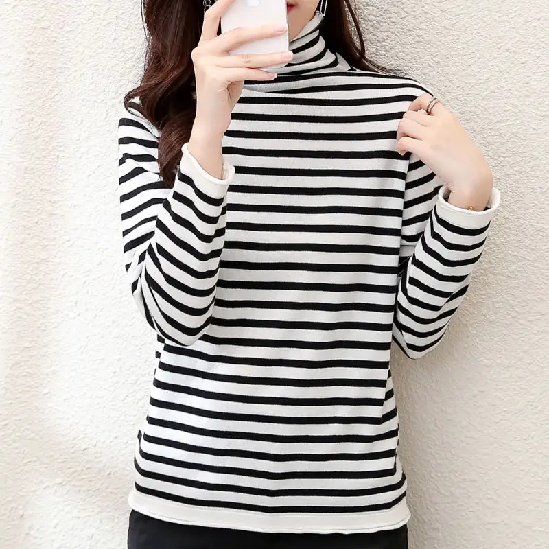 Women Striped Turtleneck Sweater Autumn Winter Loose Thickened Knit - Image 6