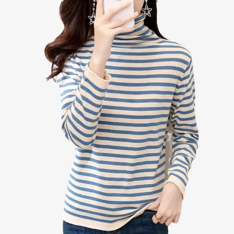 Women Striped Turtleneck Sweater Autumn Winter Loose Thickened Knit - Image 9