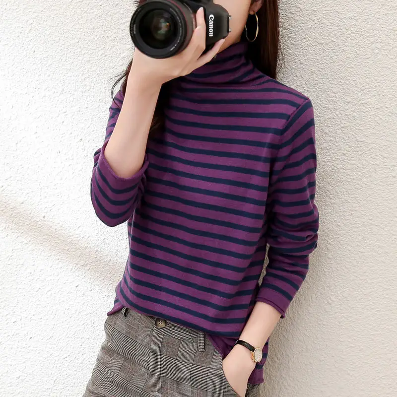 Women Striped Turtleneck Sweater Autumn Winter Loose Thickened Knit - Image 2