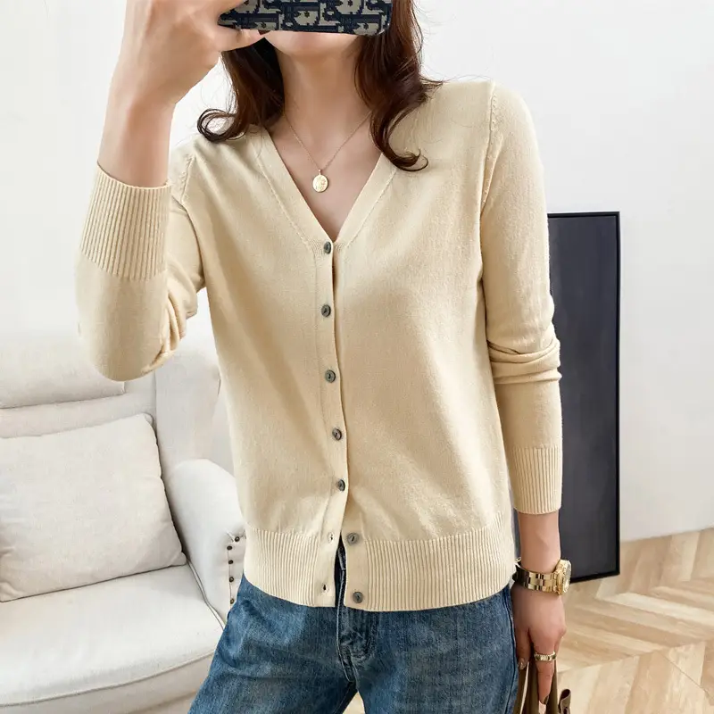 Women V Neck Wool Cardigan Yellow Large - Image 15