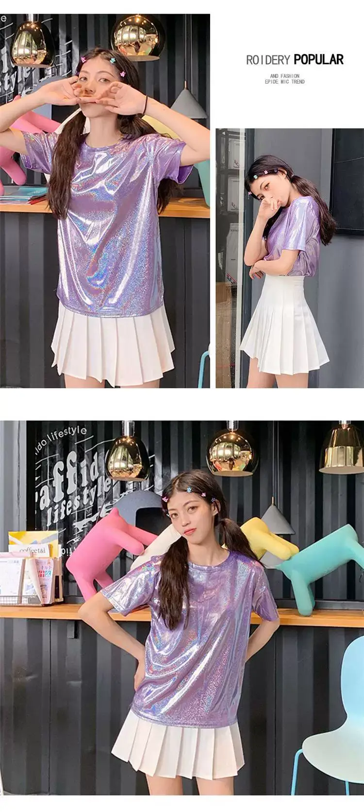 Women Sequins Jazz Hip Hop Costume Suit Purple White — feature 5