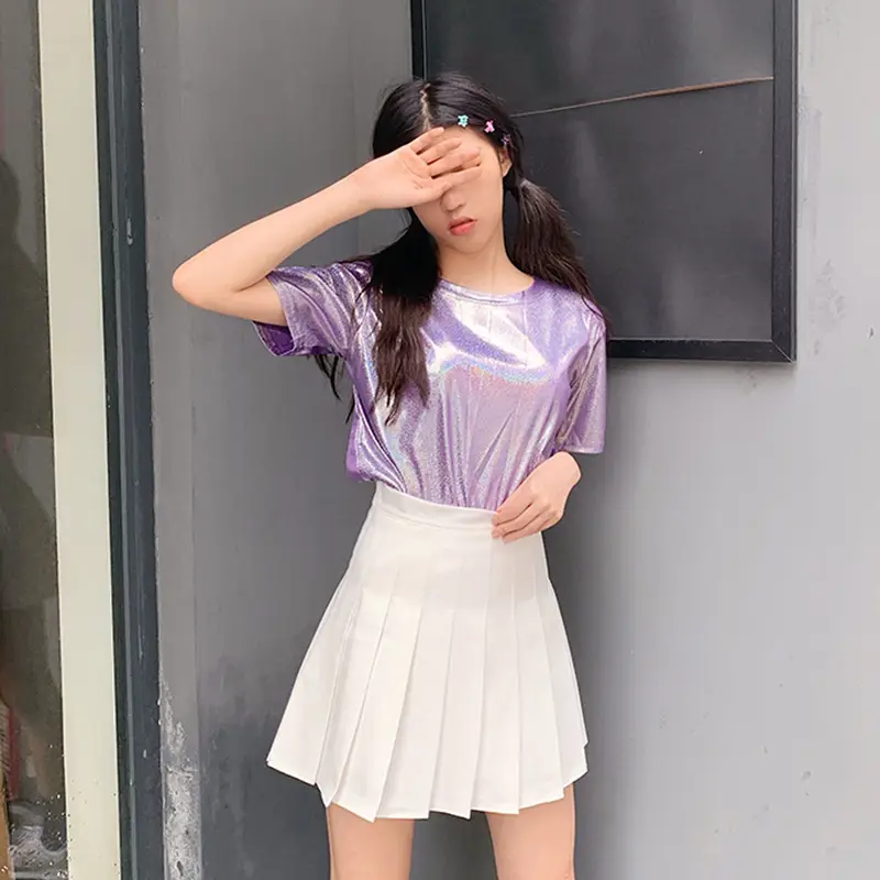Women Sequins Jazz Hip Hop Costume Suit Purple White