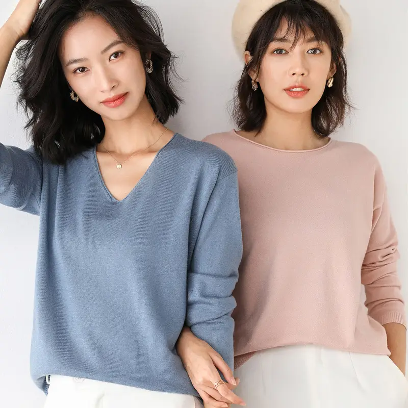 Women Polyester Pullover Long Sleeve Black V Neck - Image 22