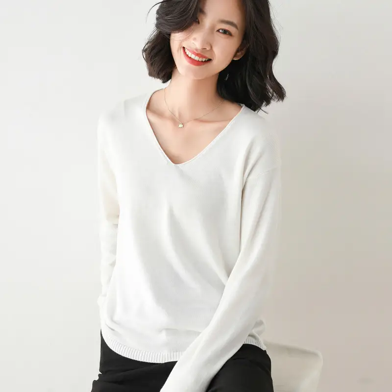 Women Polyester Pullover Long Sleeve Black V Neck - Image 11
