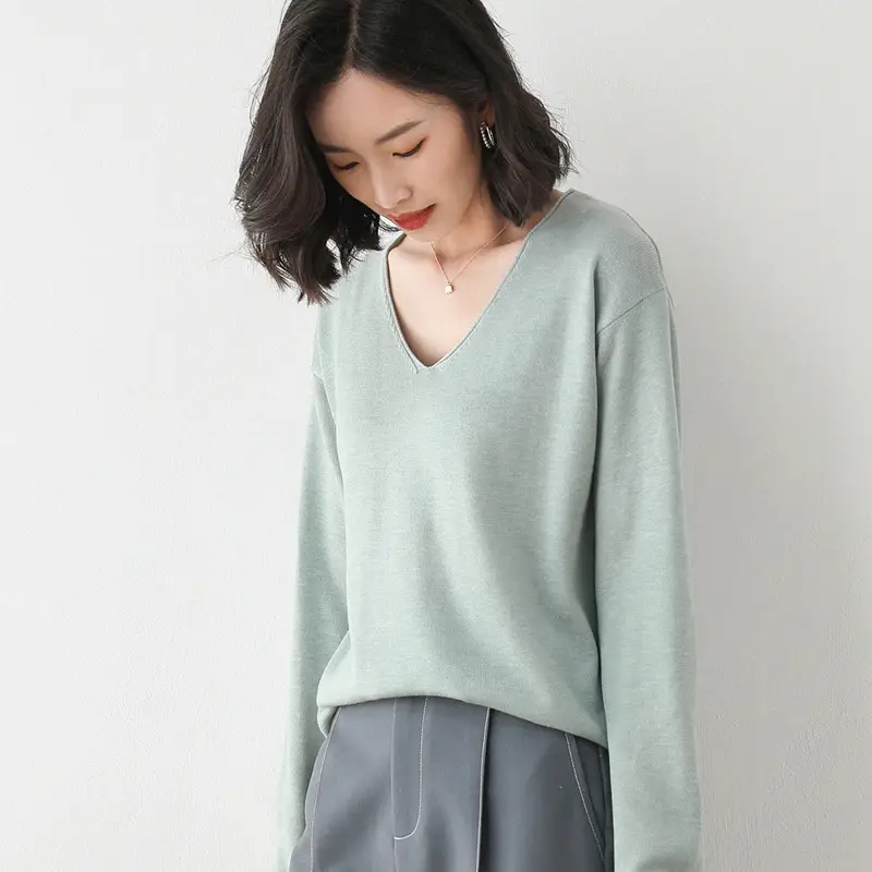 Women Polyester Pullover Long Sleeve Black V Neck - Image 12