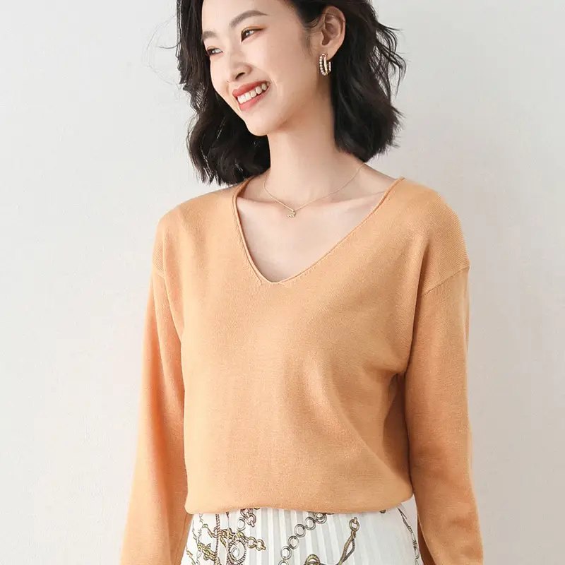 Women Polyester Pullover Long Sleeve Black V Neck - Image 14