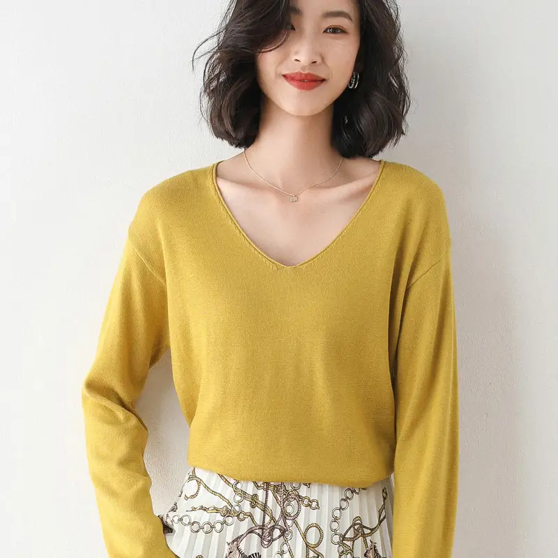 Women Polyester Pullover Long Sleeve Black V Neck - Image 17