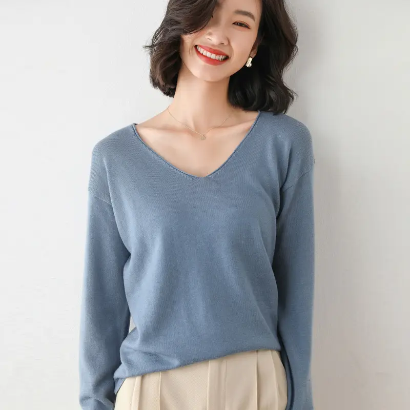 Women Polyester Pullover Long Sleeve Black V Neck - Image 18
