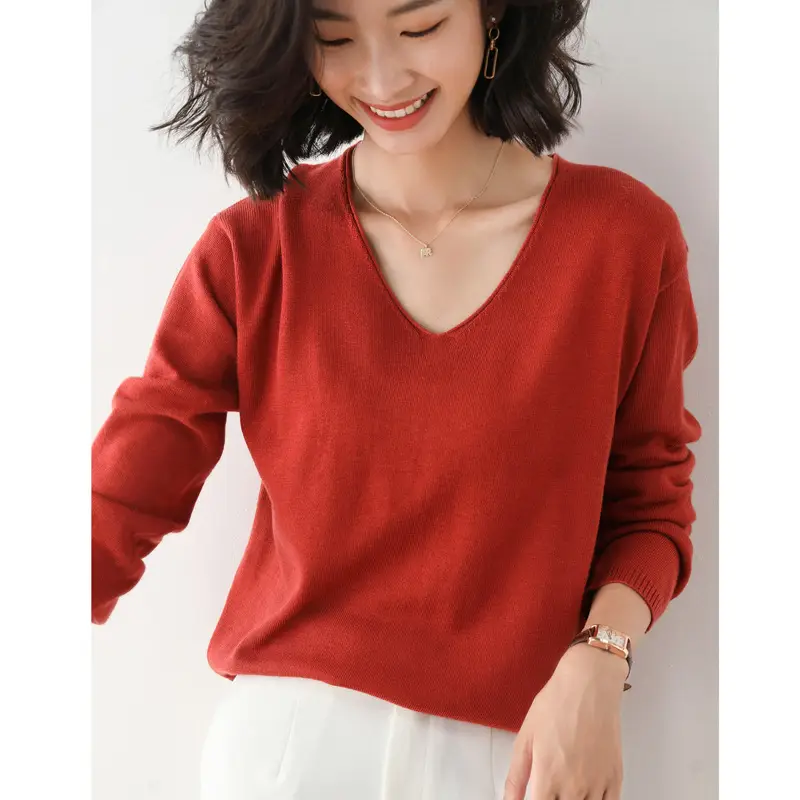 Women Polyester Pullover Long Sleeve Black V Neck - Image 19