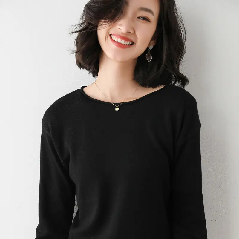 Women Polyester Pullover Long Sleeve Black V Neck - Image 5
