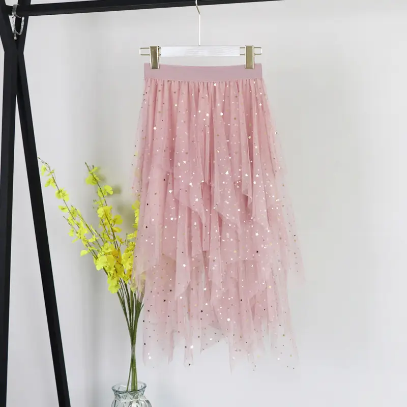 Pink Sequin Starry Sky Mesh Skirt Women's 2025 Spring - Image 17