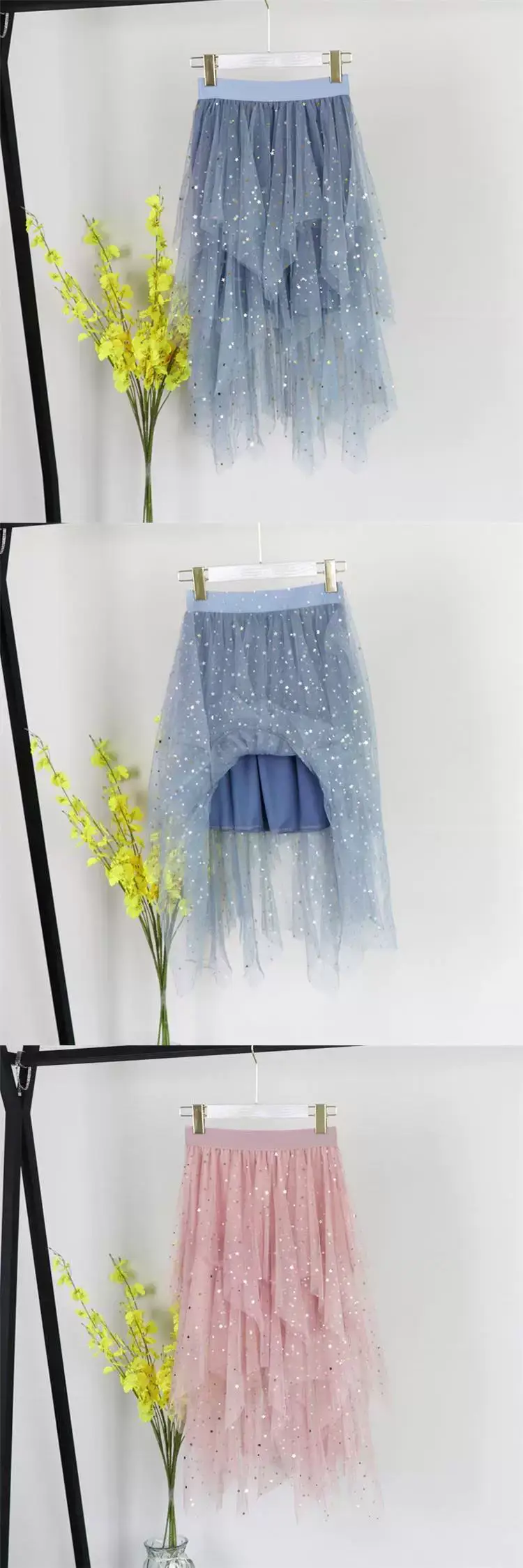 Pink Sequin Starry Sky Mesh Skirt Women's 2025 Spring — feature 2