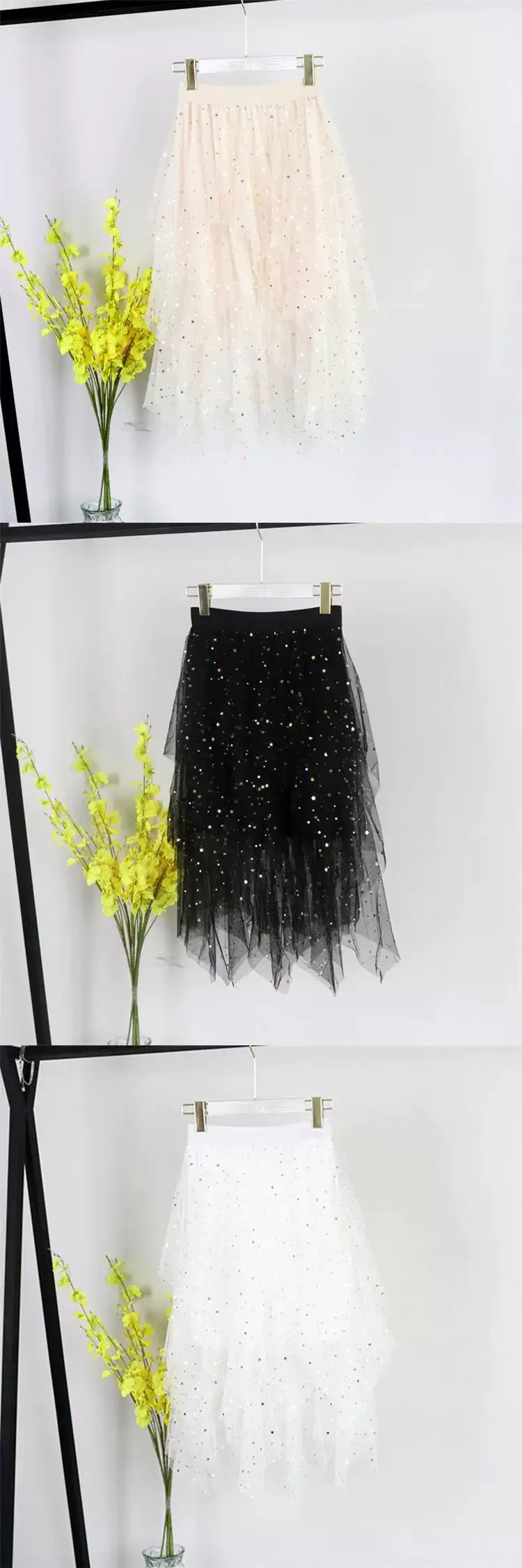 Pink Sequin Starry Sky Mesh Skirt Women's 2025 Spring — feature 3