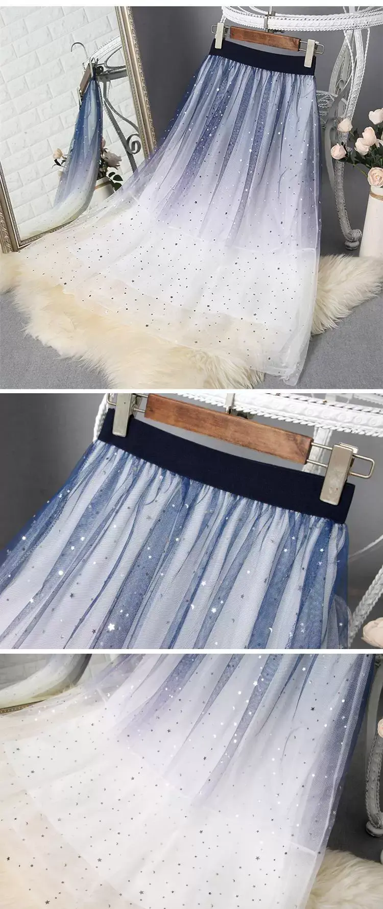 Pink Sequin Starry Sky Mesh Skirt Women's 2025 Spring — feature 4