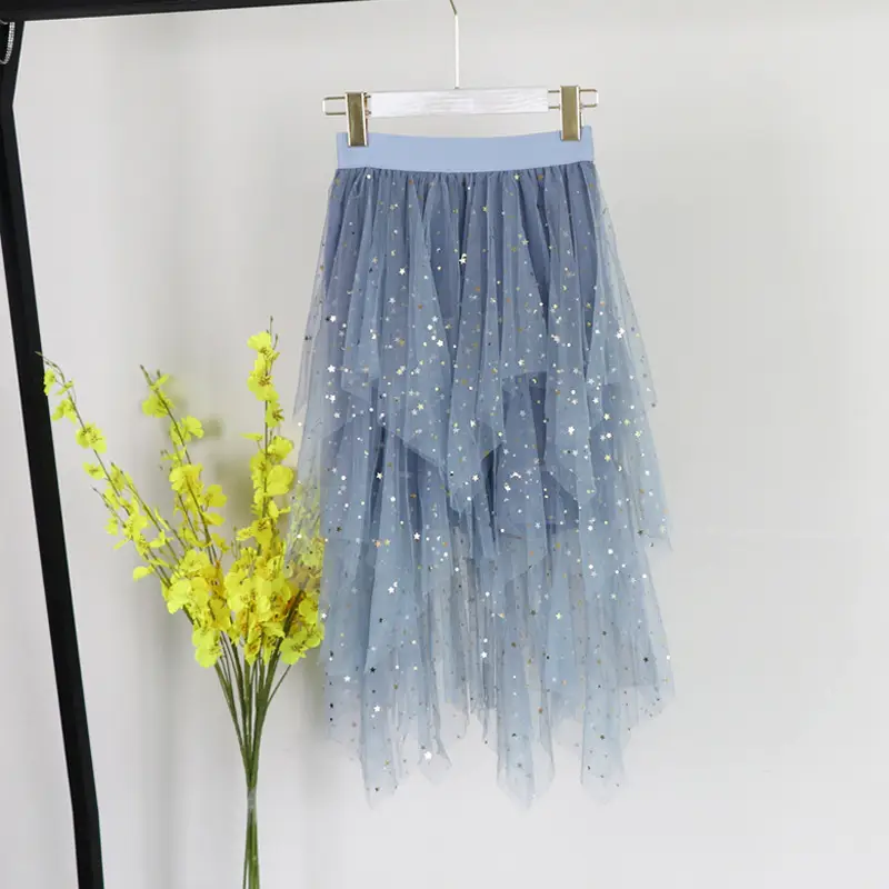 Pink Sequin Starry Sky Mesh Skirt Women's 2025 Spring - Image 2