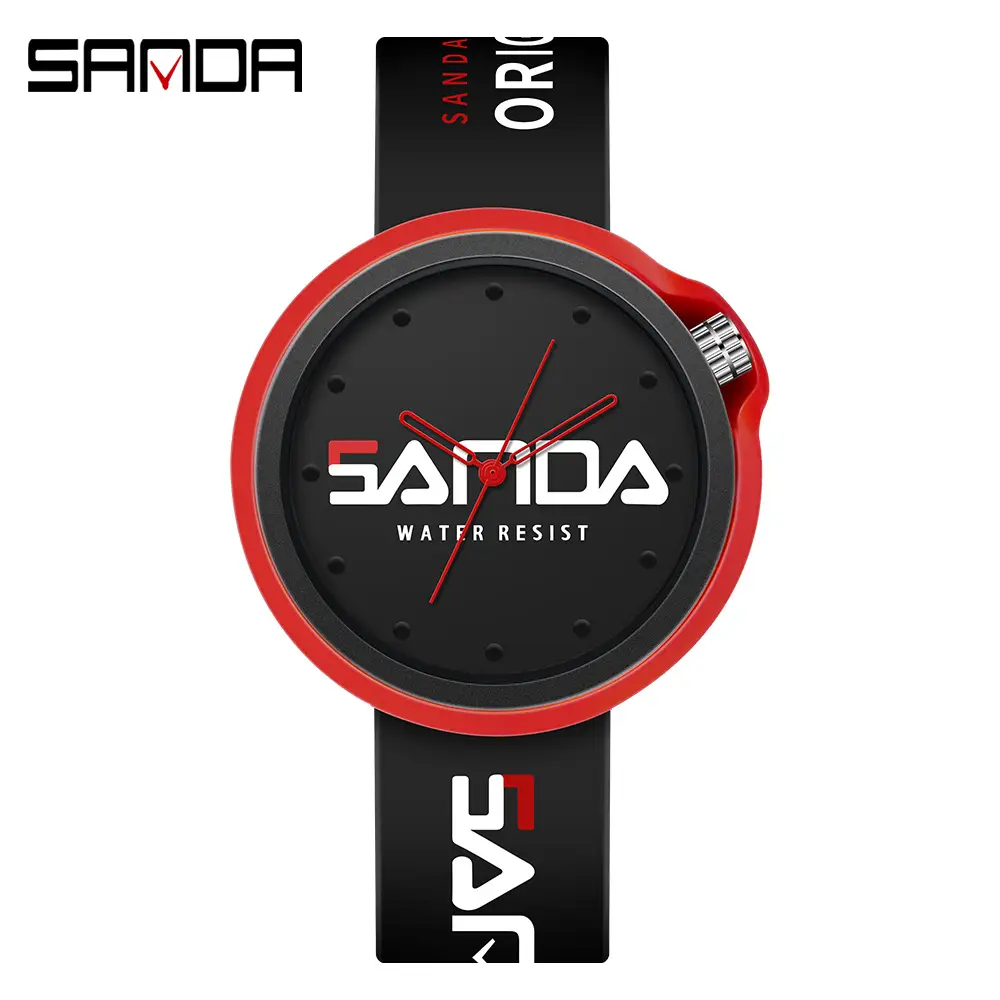 Sanda Red Silicone Sports Watch with Quartz Movement - Image 5