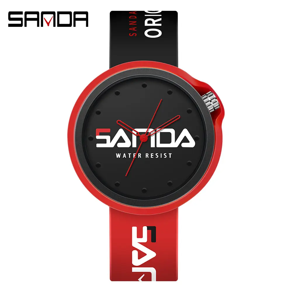 Sanda Red Silicone Sports Watch with Quartz Movement - Image 6