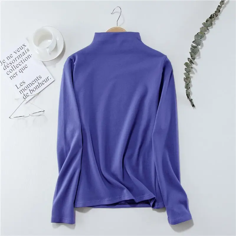 Women Long Sleeve Half Turtleneck Velvet Top - Image 9