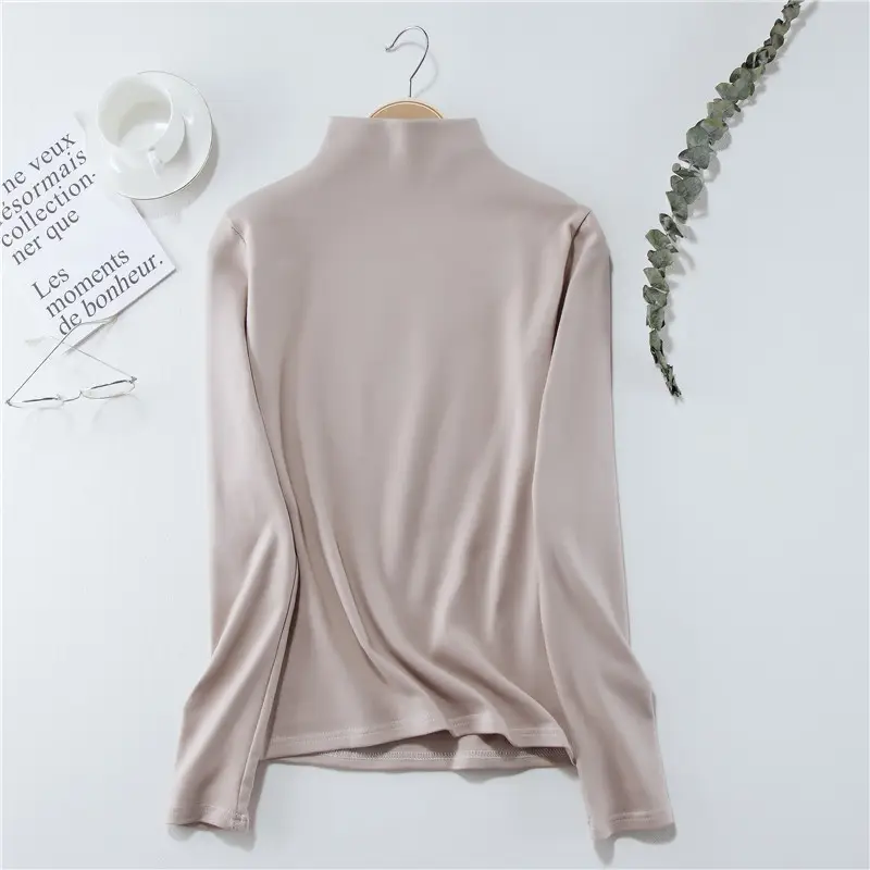 Women Long Sleeve Half Turtleneck Velvet Top - Image 10