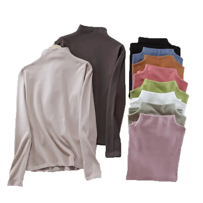 Women Long Sleeve Half Turtleneck Velvet Top - Image 11