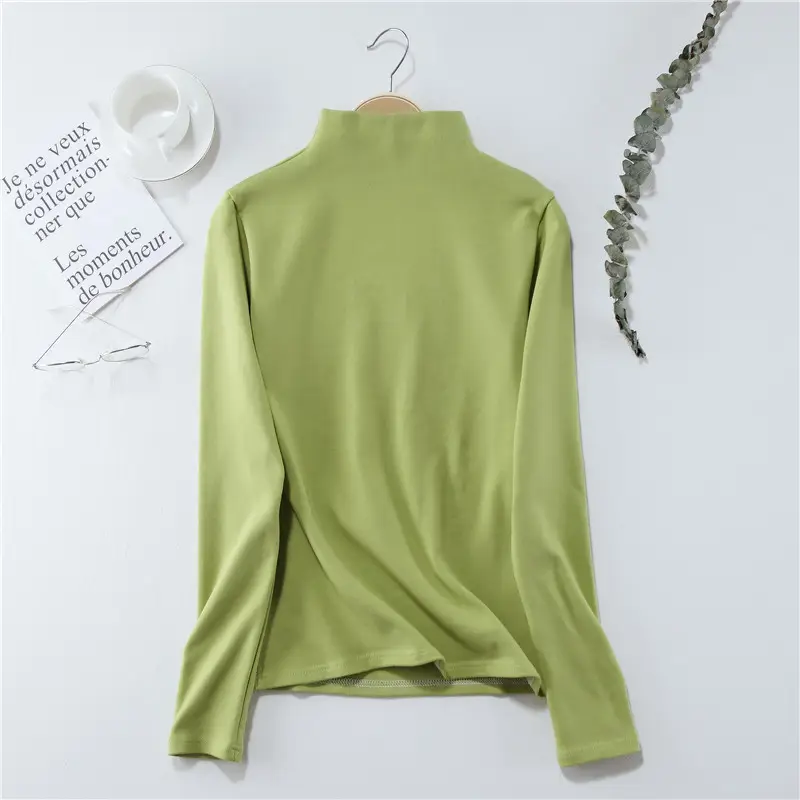 Women Long Sleeve Half Turtleneck Velvet Top — feature 11