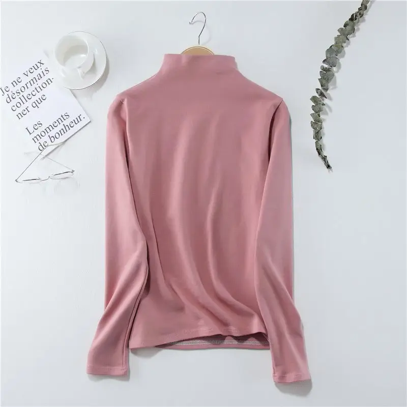 Women Long Sleeve Half Turtleneck Velvet Top — feature 3