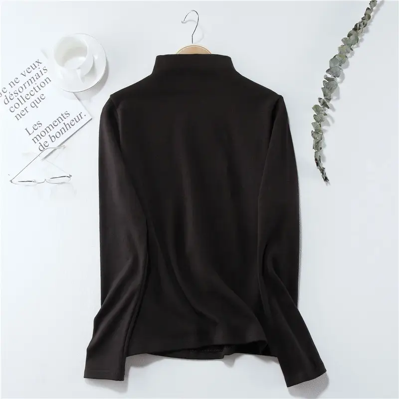 Women Long Sleeve Half Turtleneck Velvet Top — feature 5