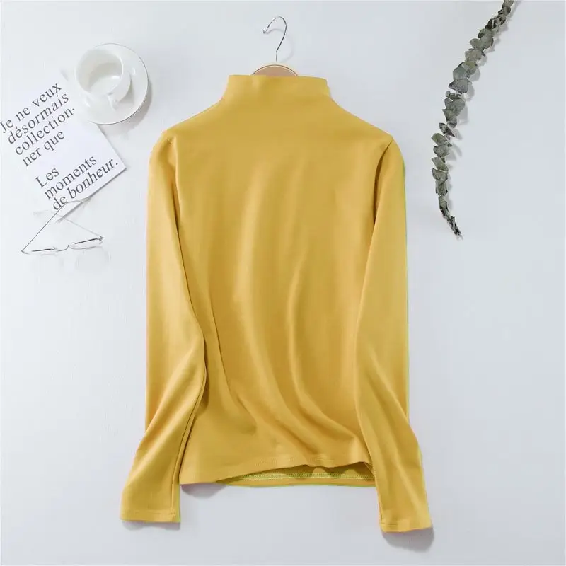 Women Long Sleeve Half Turtleneck Velvet Top — feature 6