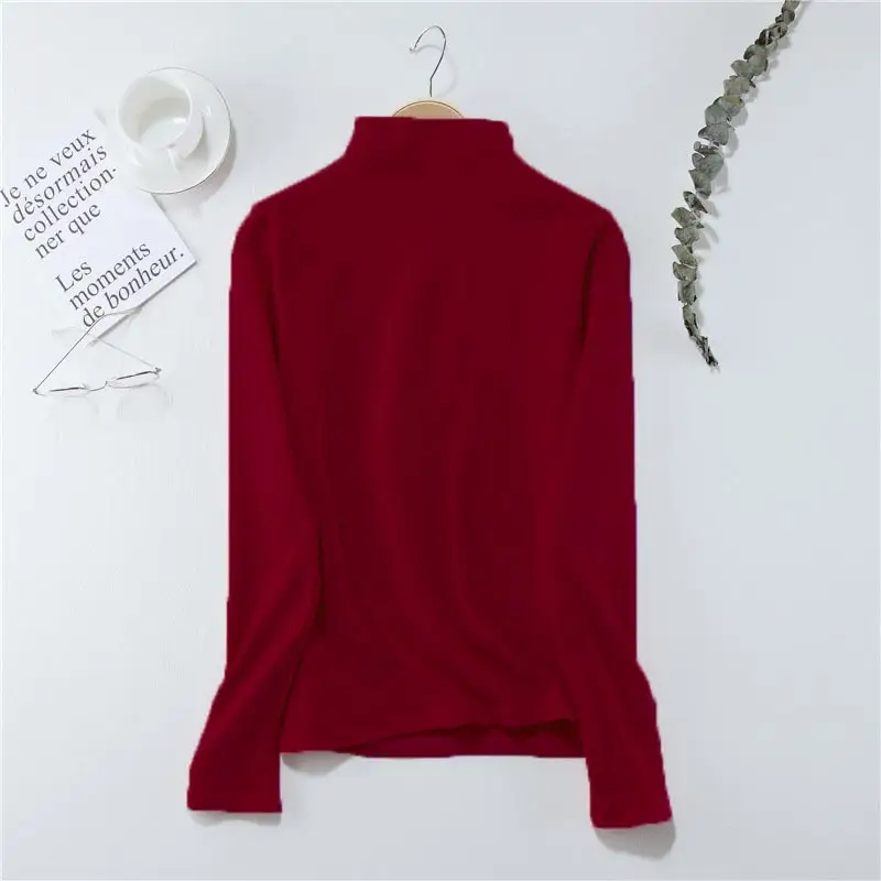 Women Long Sleeve Half Turtleneck Velvet Top — feature 7