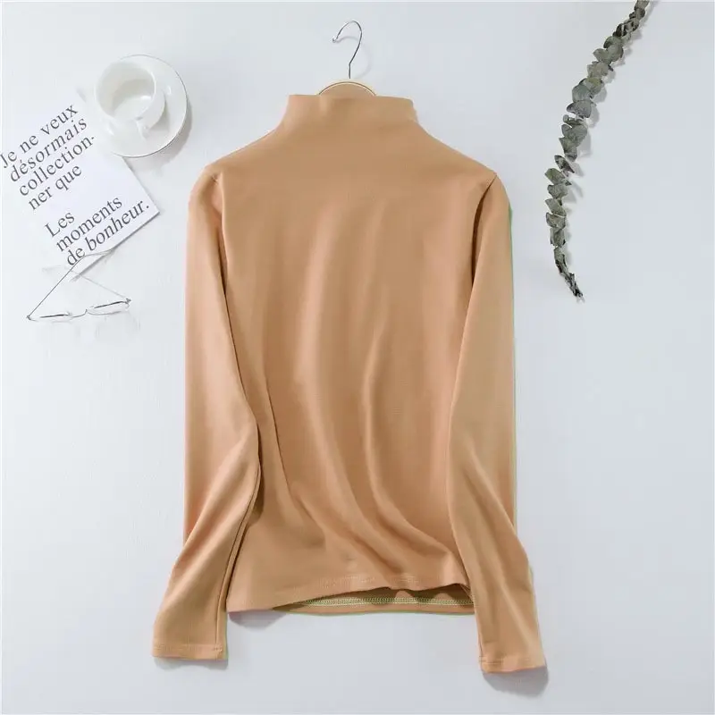 Women Long Sleeve Half Turtleneck Velvet Top — feature 9
