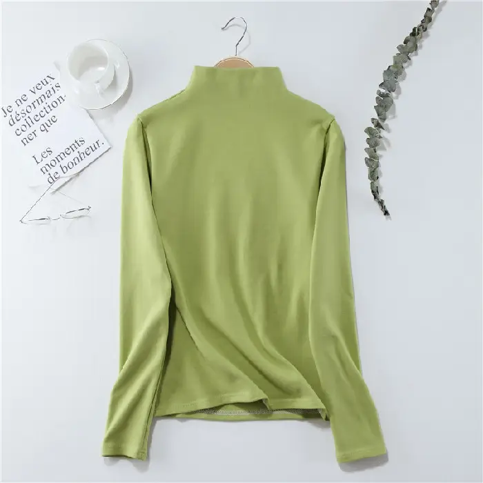Women Long Sleeve Half Turtleneck Velvet Top - Image 2