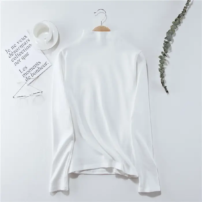 Women Long Sleeve Half Turtleneck Velvet Top - Image 3