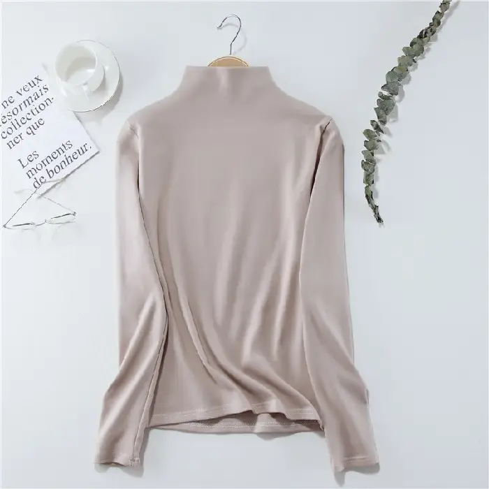Women Long Sleeve Half Turtleneck Velvet Top - Image 4