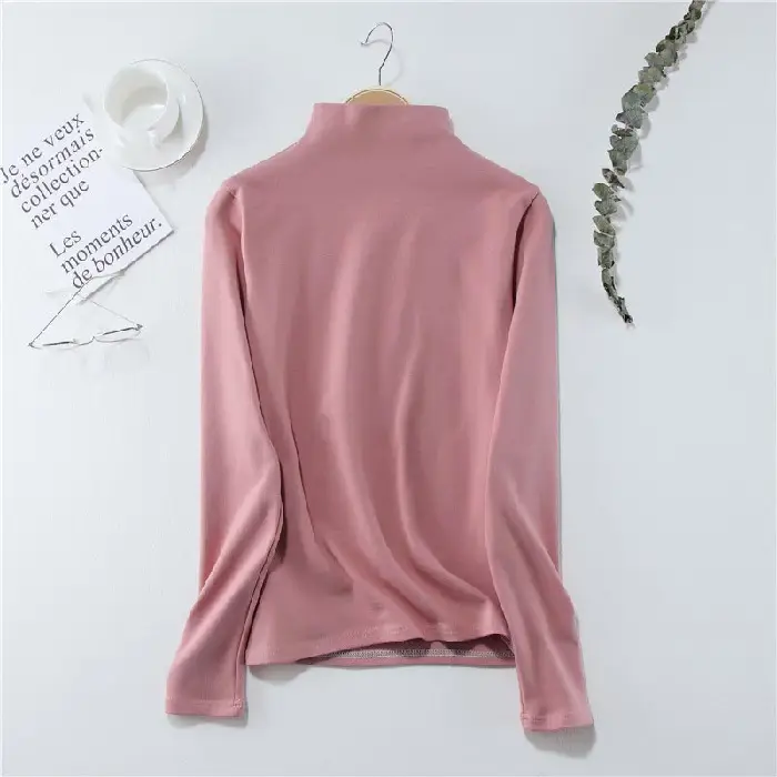 Women Long Sleeve Half Turtleneck Velvet Top - Image 5