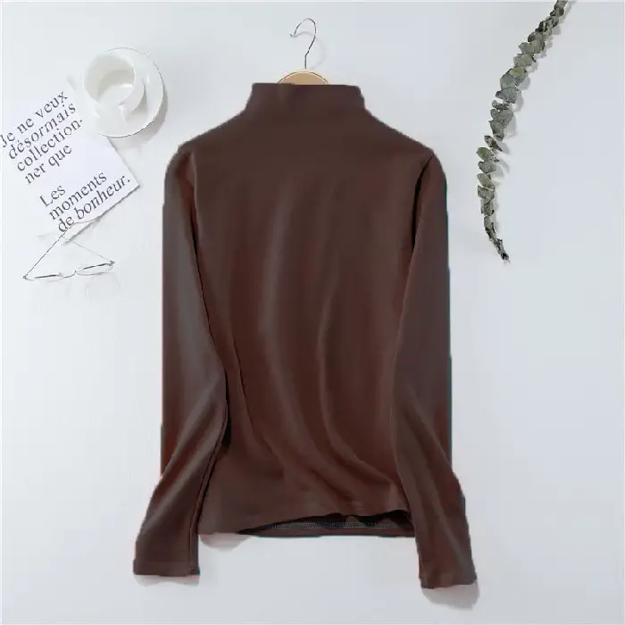 Women Long Sleeve Half Turtleneck Velvet Top - Image 6