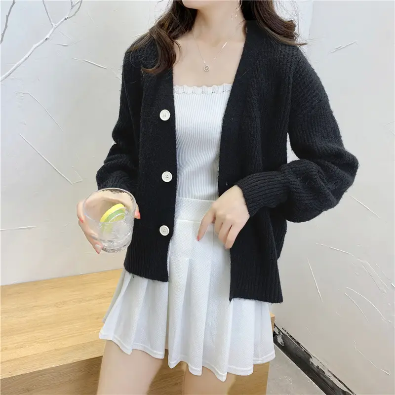 Women's Knitted Cardigan Sweater Beige Loose Fit Winter Jacket — feature 32