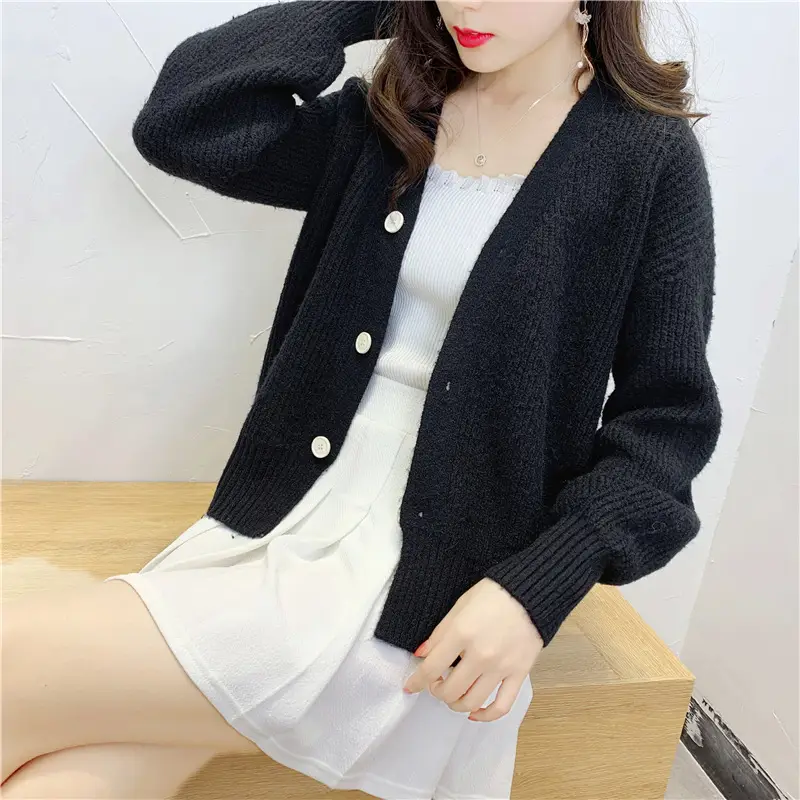 Women's Knitted Cardigan Sweater Beige Loose Fit Winter Jacket — feature 33