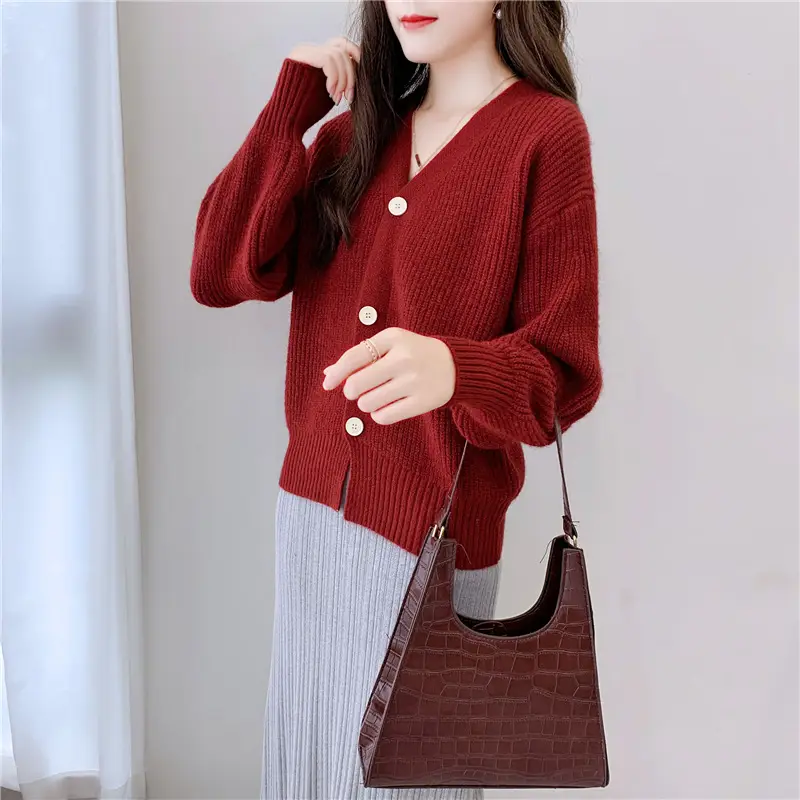 Women's Knitted Cardigan Sweater Beige Loose Fit Winter Jacket — feature 36