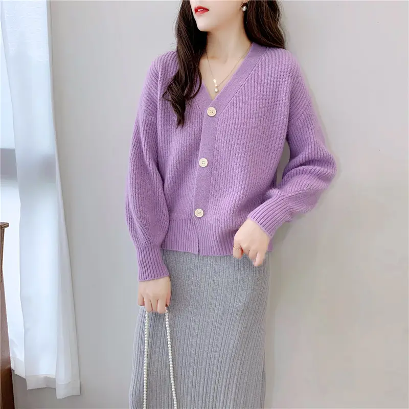 Women's Knitted Cardigan Sweater Beige Loose Fit Winter Jacket — feature 4