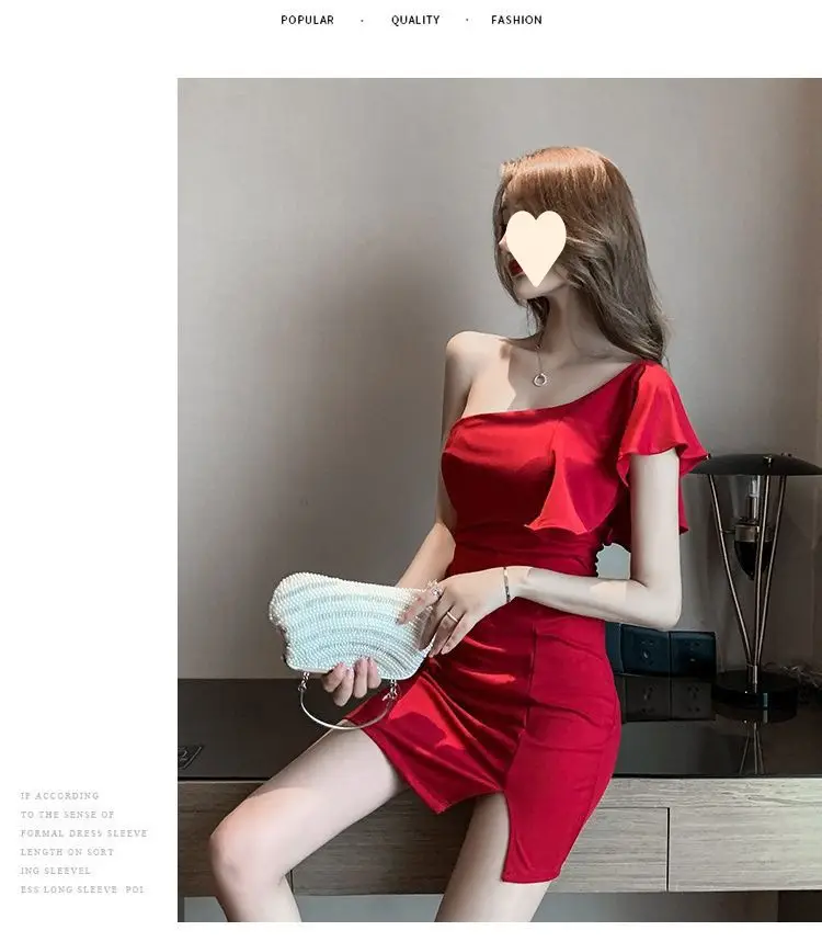 Red Slant Shoulder Dress for Women 2024 Summer — feature 13