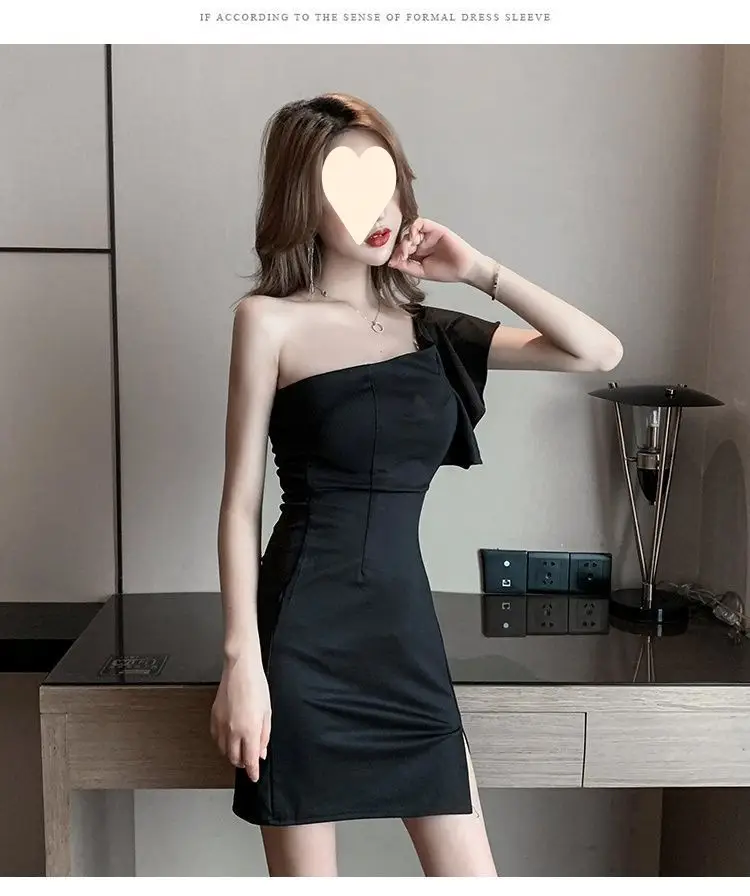 Red Slant Shoulder Dress for Women 2024 Summer — feature 17